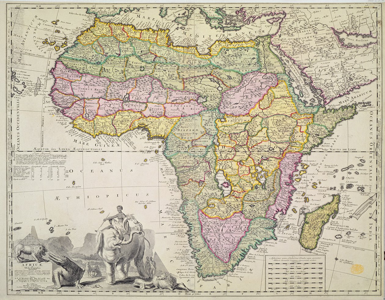 Mapa de África (grabado coloreado a mano) de Pieter Schenk