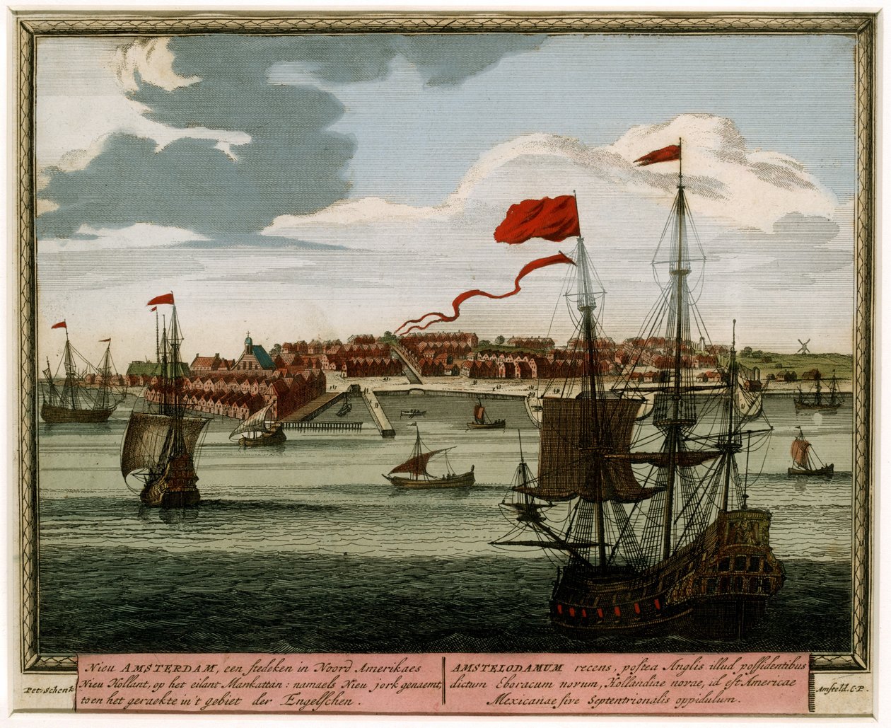 Nueva Ámsterdam desde el agua, 1702 de Pieter Schenk
