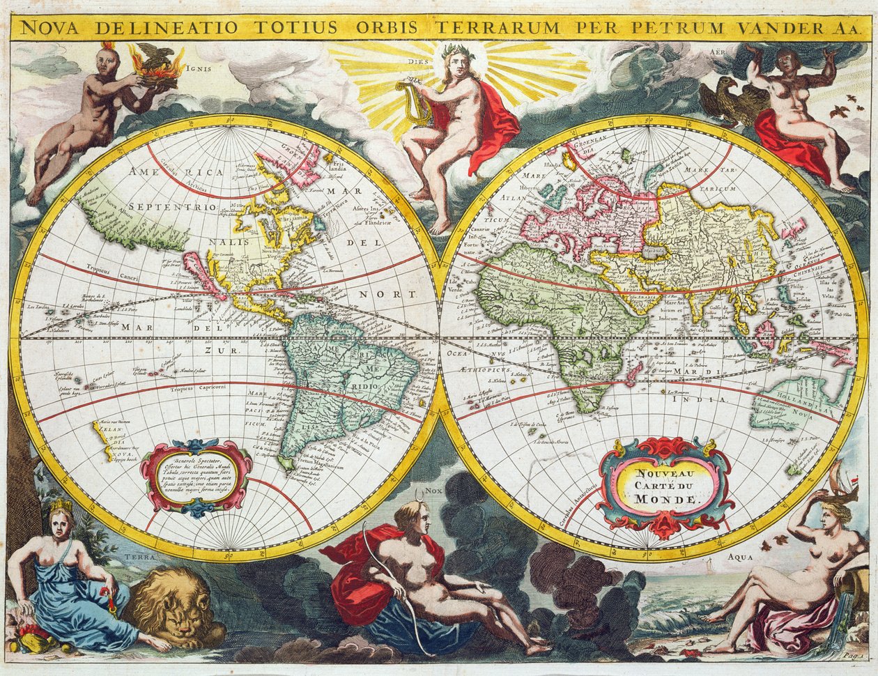 Mapa del Mundo, principios del siglo XVIII de Pieter Van der Aa