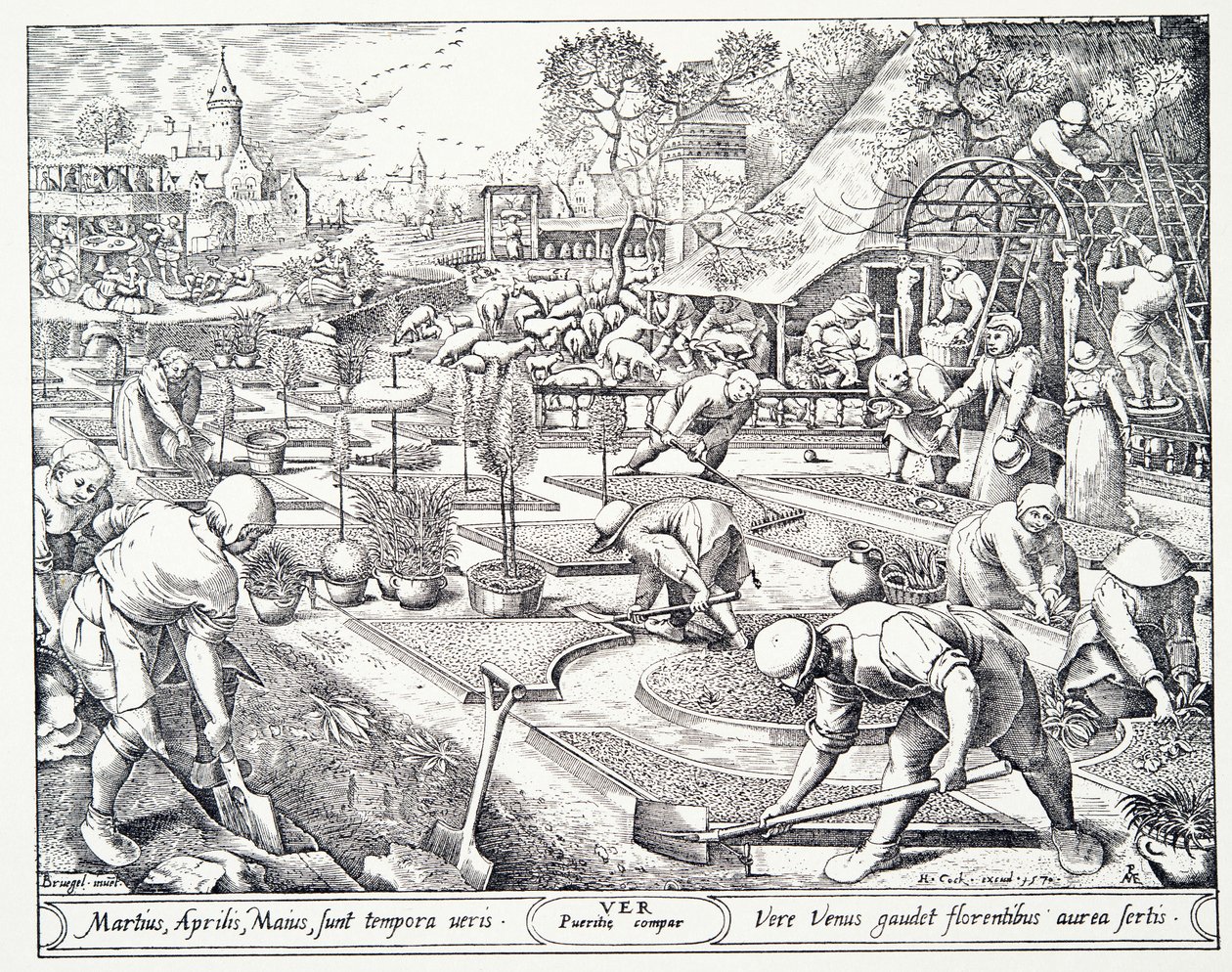 Primavera, grabado por Visscher, 1570 de Pieter Bruegel the Elder