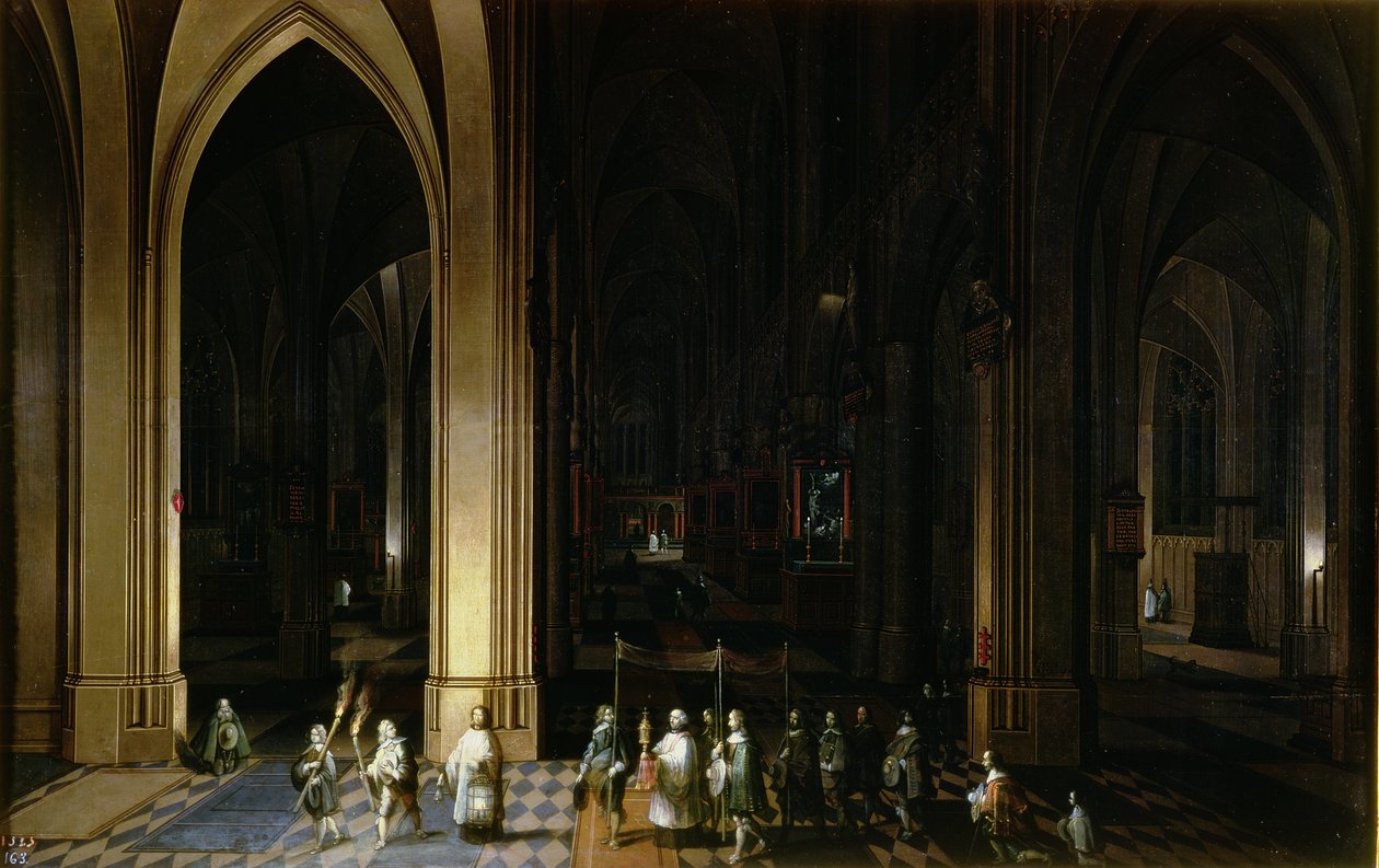 Viático en el interior de una iglesia de Pieter the Elder Neeffs