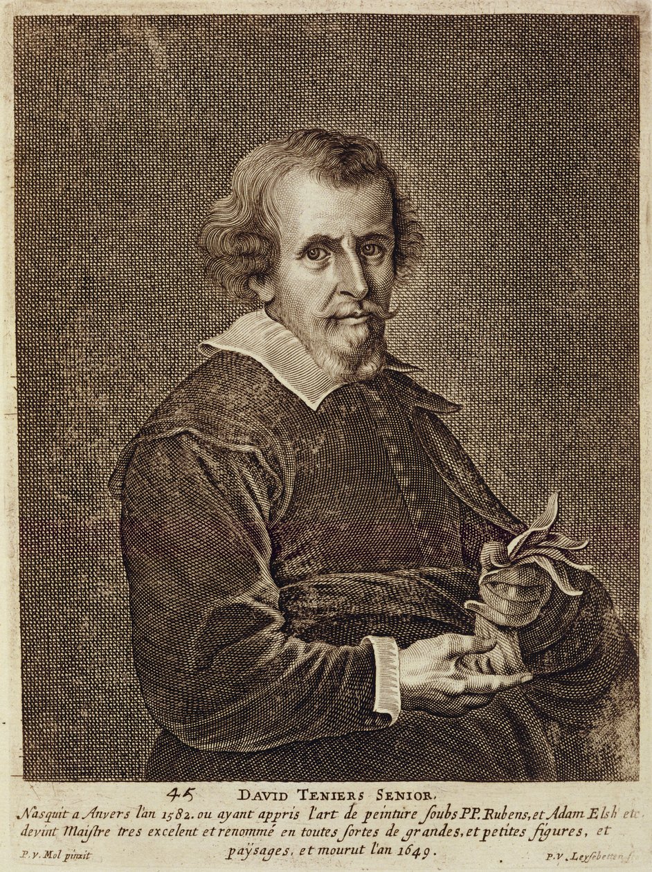 Retrato de David Teniers I (1582-1649) lámina 45 de una serie de retratos de artistas, grabado por Peter van Leysebetten (1630-c.1678) de Pieter van Mol