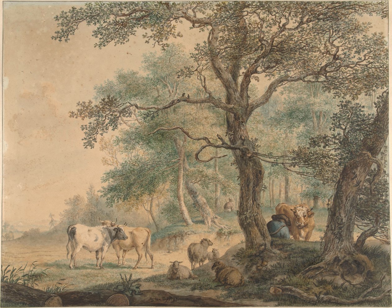 Paisaje con dos pastores y su ganado de Pieter van Os