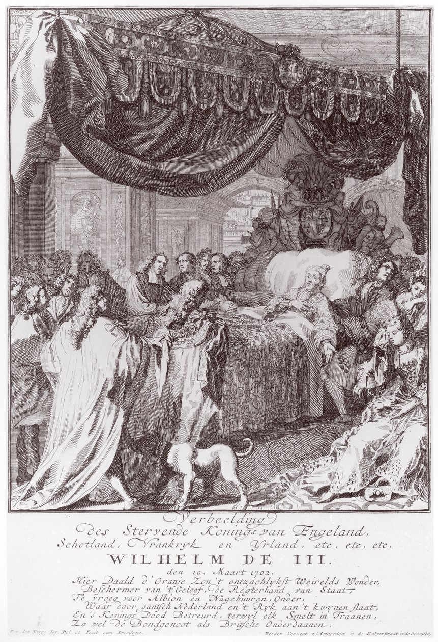 Guillermo III (1650-1702) en su lecho de muerte, grabado por el artista de Pieter van den Berge