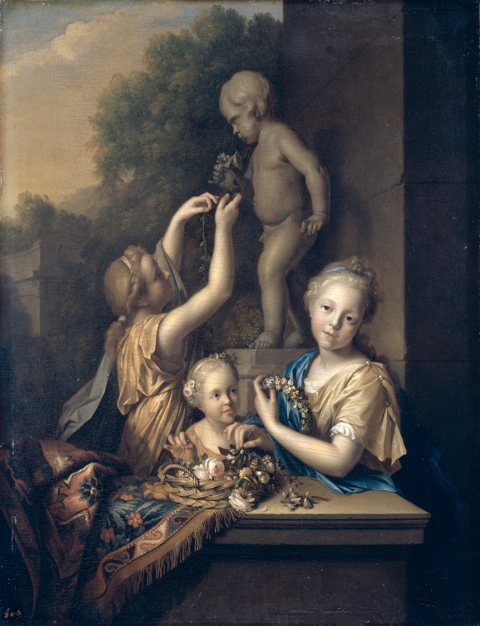 Tres chicas sacrifican flores a Amor, 1710 de Pieter van der Werff