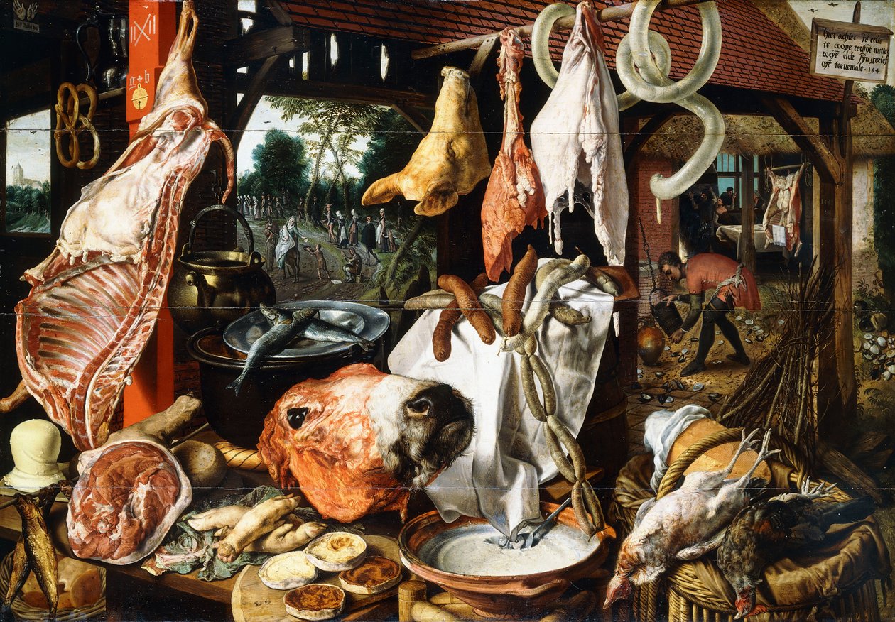 Un puesto de carnicero con la Sagrada Familia en la huida a Egipto, 1551 de Pieter Aertsen