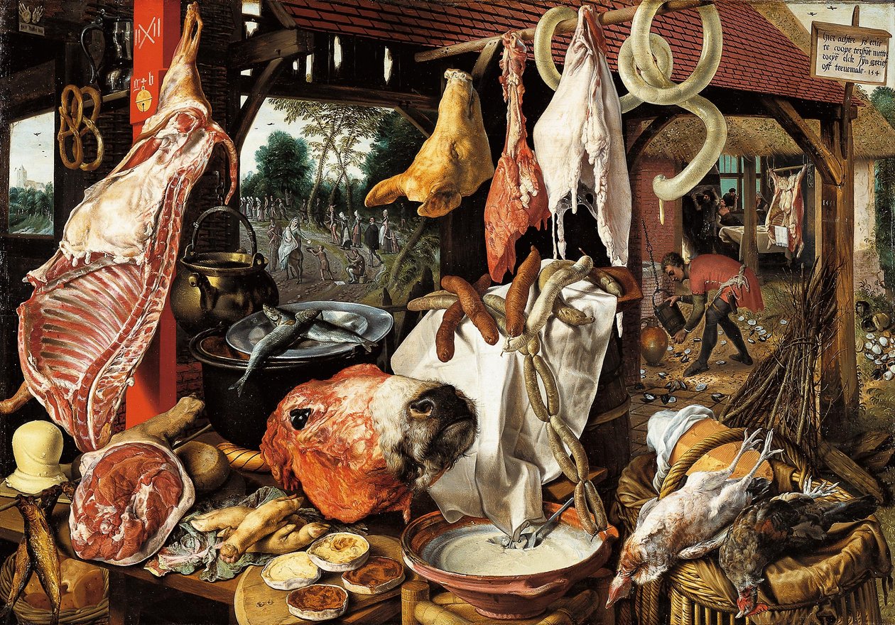 El puesto del carnicero con la Huida a Egipto de Pieter Aertsen