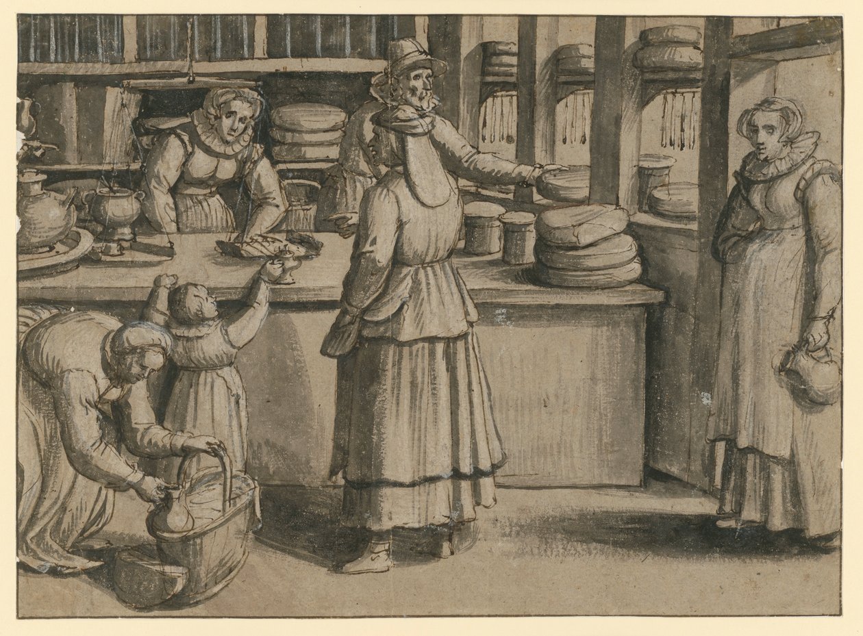 El interior de una tienda de leche y quesos de Pieter Aertsen