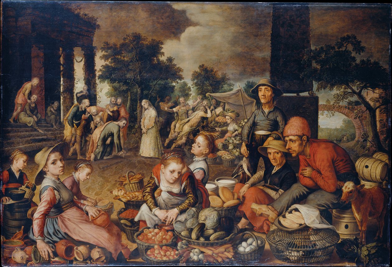Escena de mercado con Cristo y la adúltera de Pieter Aertsen