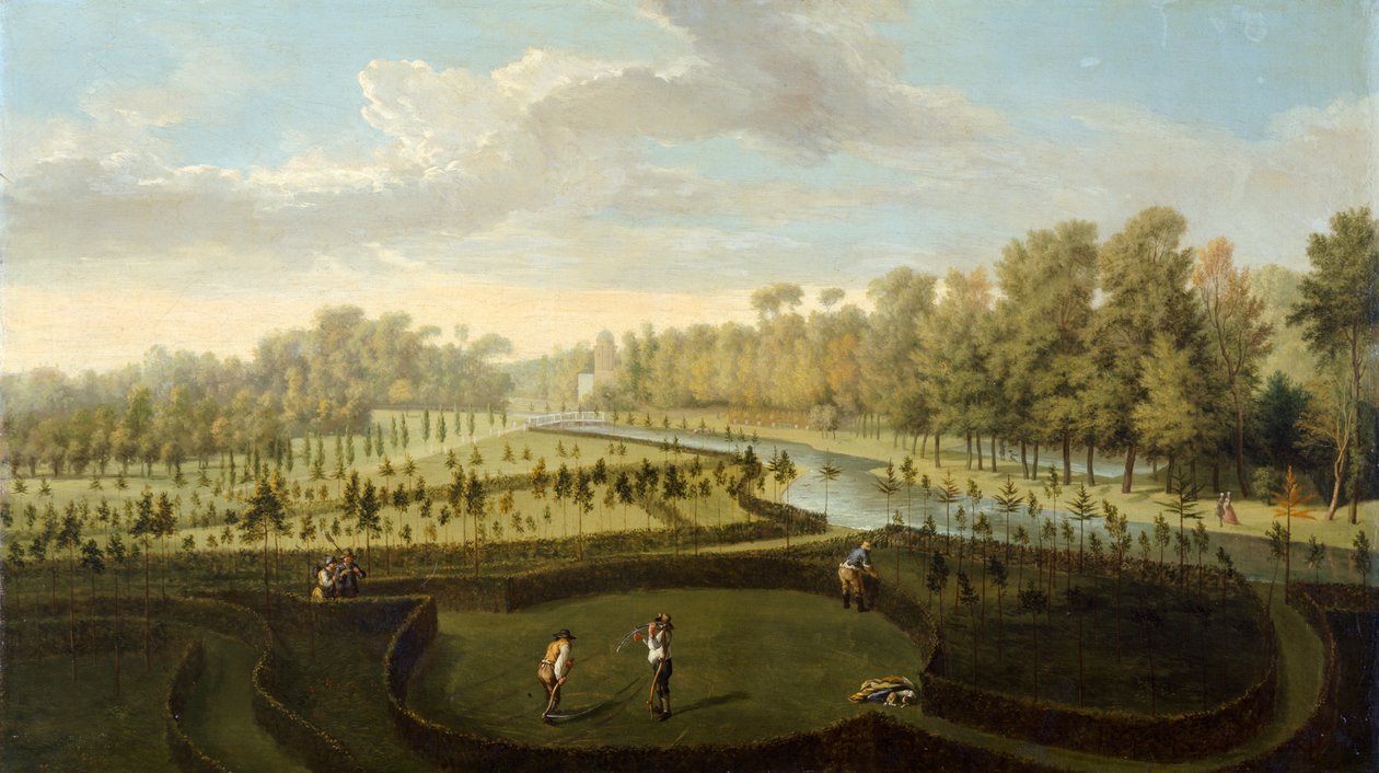 Los jardines de Chiswick House desde el oeste (óleo sobre tabla) de Pieter Andreas Rysbrack