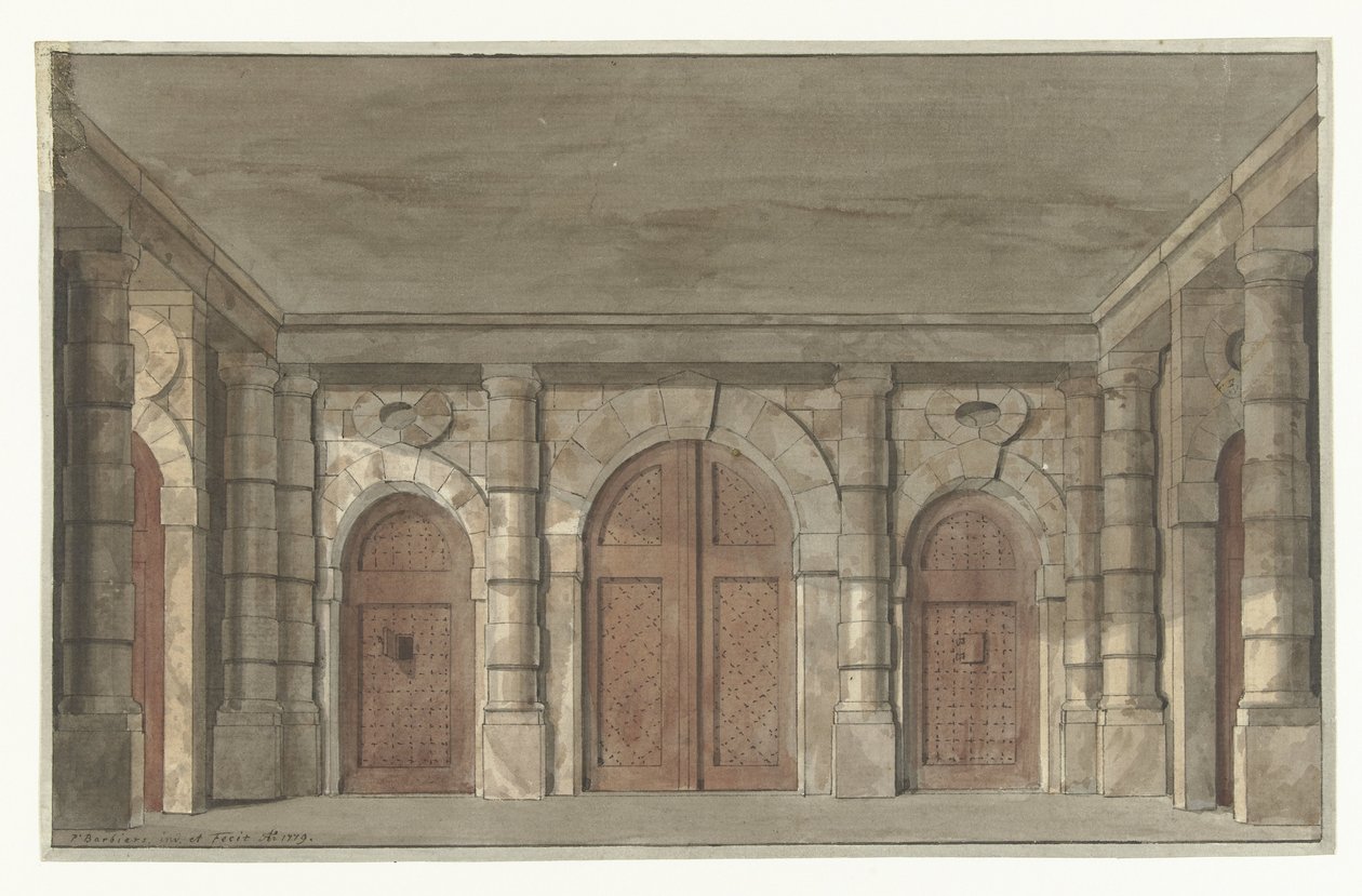 Diseño para la escenografía de un vestíbulo de prisión (?) de Pieter Barbiers (I)