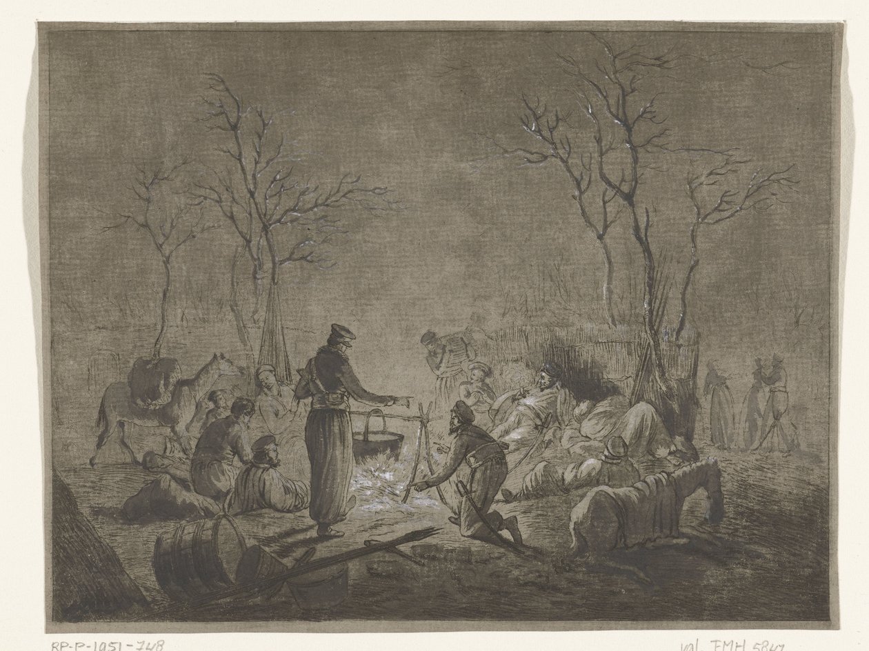 Vivac de los cosacos por el fuego durante la ocupación francesa en 1813 en Ámsterdam de Pieter Bartholomeusz. Barbiers