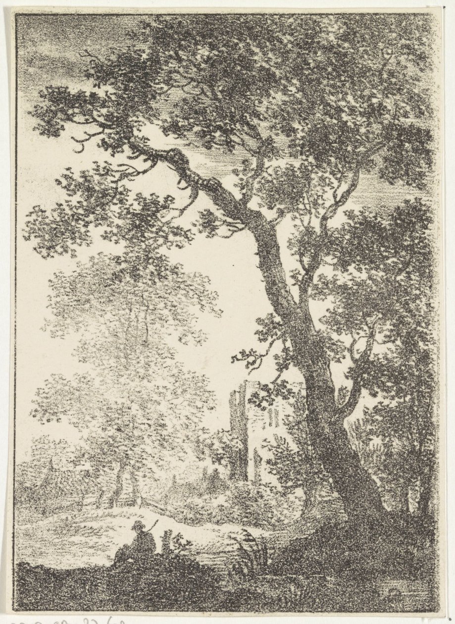 Paisaje con ruina y figura sedente de Pieter Bartholomeusz. Barbiers