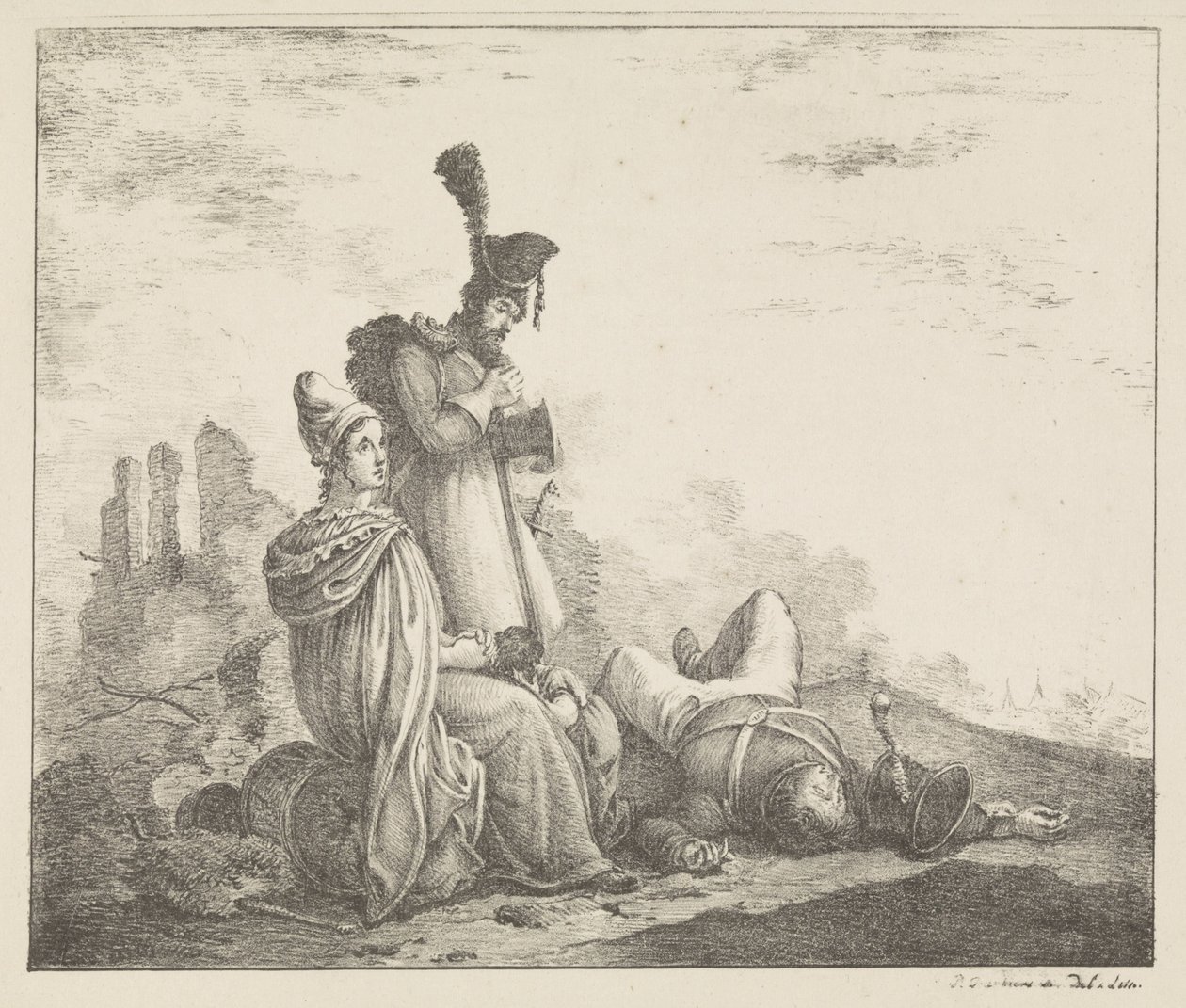 Compañía de duelo con soldado muerto de Pieter Bartholomeusz. Barbiers
