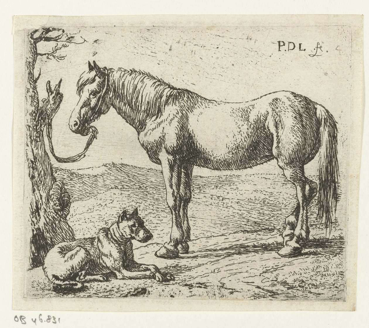 Caballo y perro en un prado Caballos (título de la serie) de Pieter Bodding van Laer