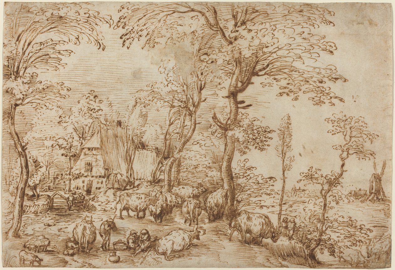 Campesinos y Ganado cerca de una Granja de Pieter Bruegel the Elder
