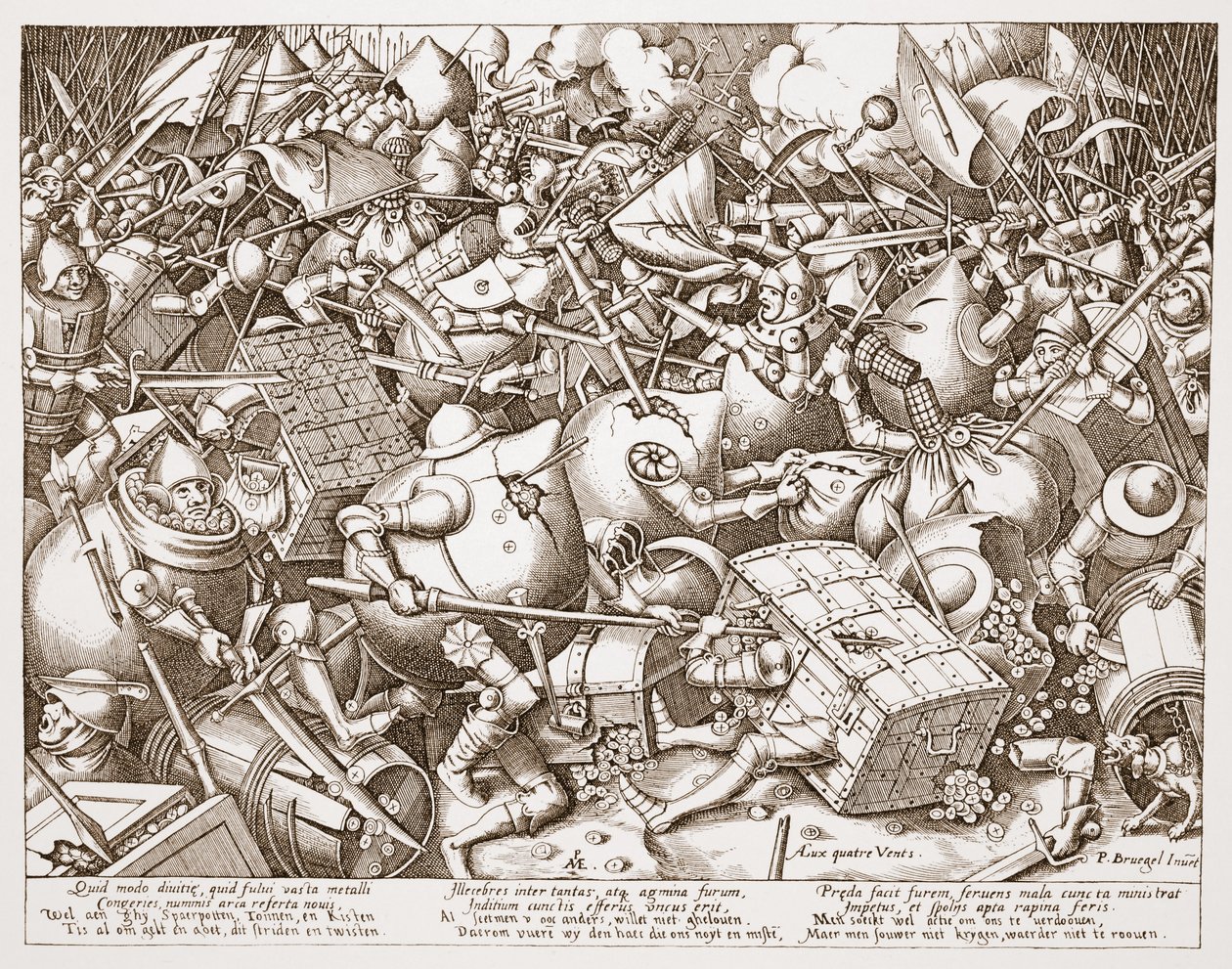 La batalla por el dinero, grabado por Pieter van der Heyden, después de 1570 de Pieter Bruegel the Elder