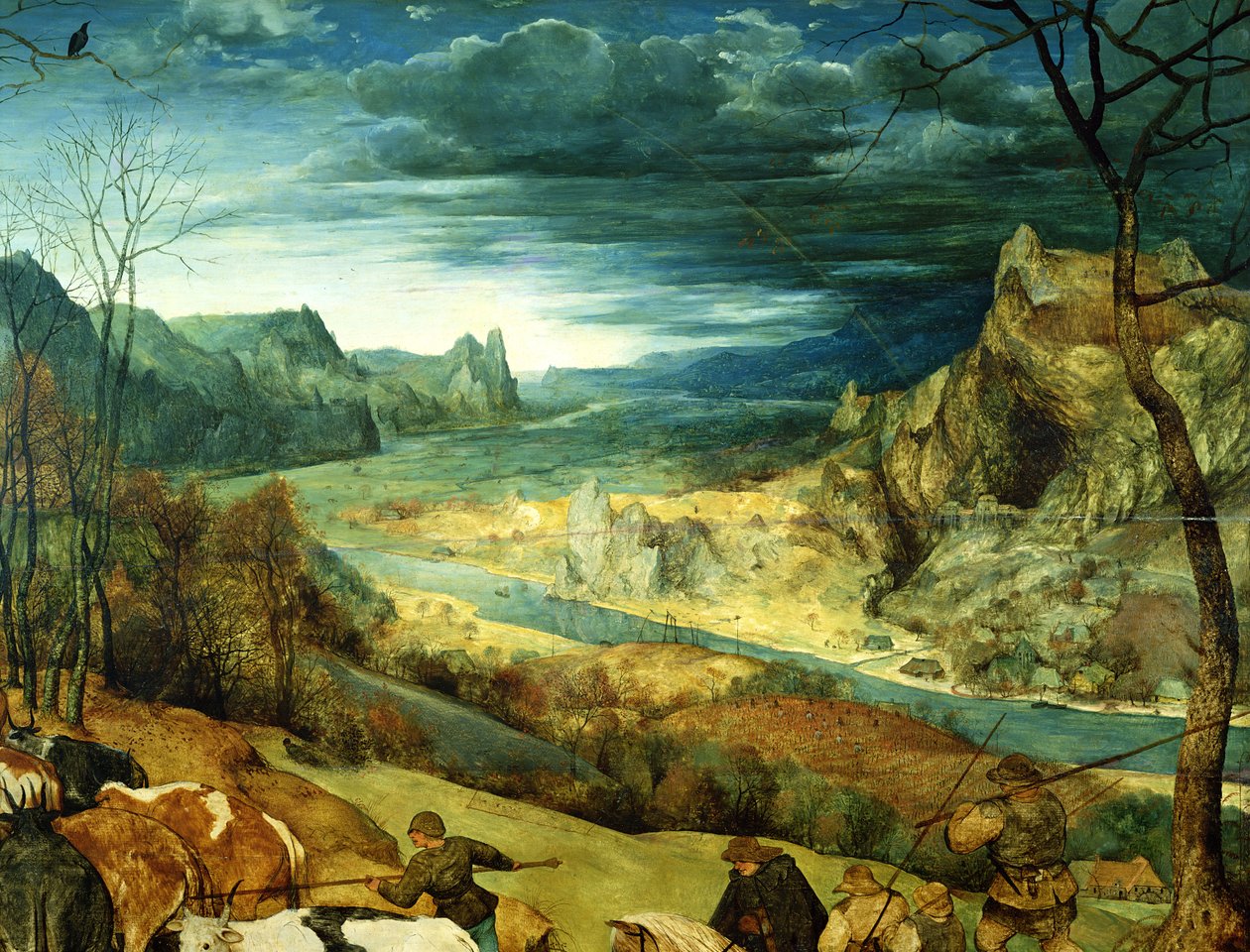 El regreso del rebaño en otoño (detalle) de Pieter Bruegel the Elder