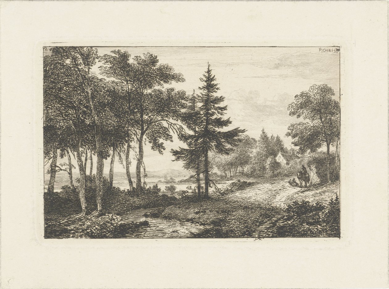 Paisaje con pino y jinete Paisajes acuáticos (título de la serie) de Pieter Casper Christ
