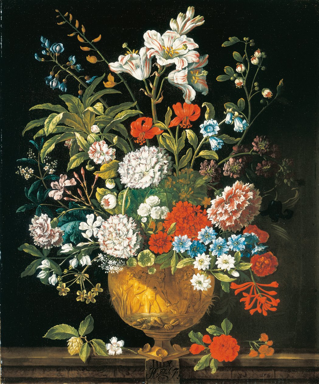 Julio, de Los doce meses de flores, un calendario floral de naturalezas muertas de Pieter Casteels