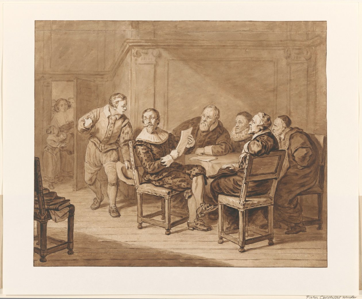 Hugo de Groot recibe el mensaje de que su esposa ha llegado de Pieter Christoffel Wonder (signed by artist)