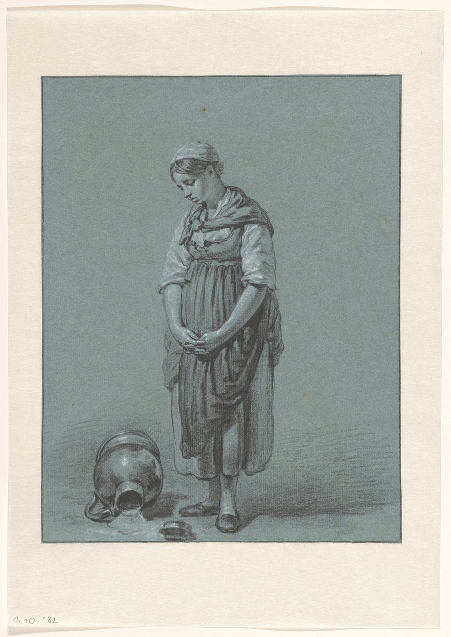 Chica junto a una jarra de leche volcada de Pieter Christoffel Wonder