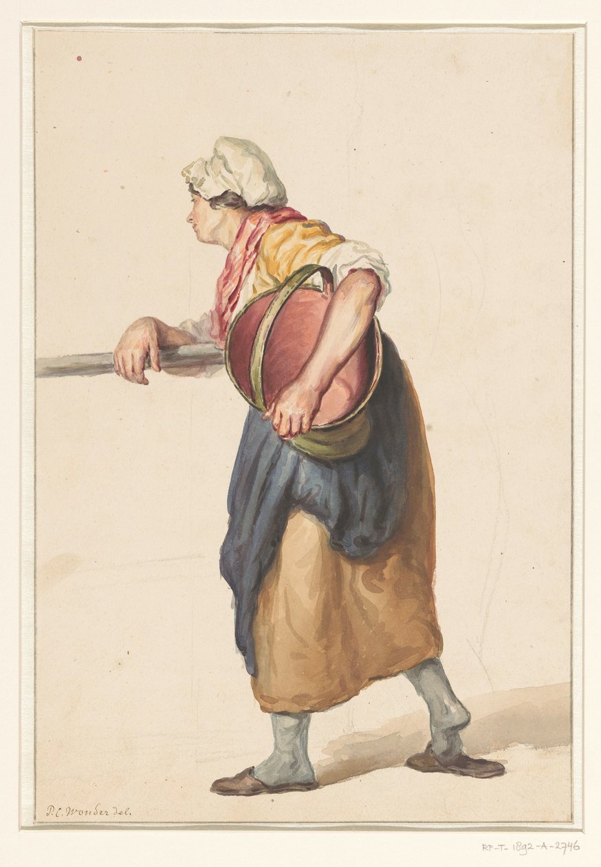 Mujer de pie con un cubo bajo el brazo de Pieter Christoffel Wonder