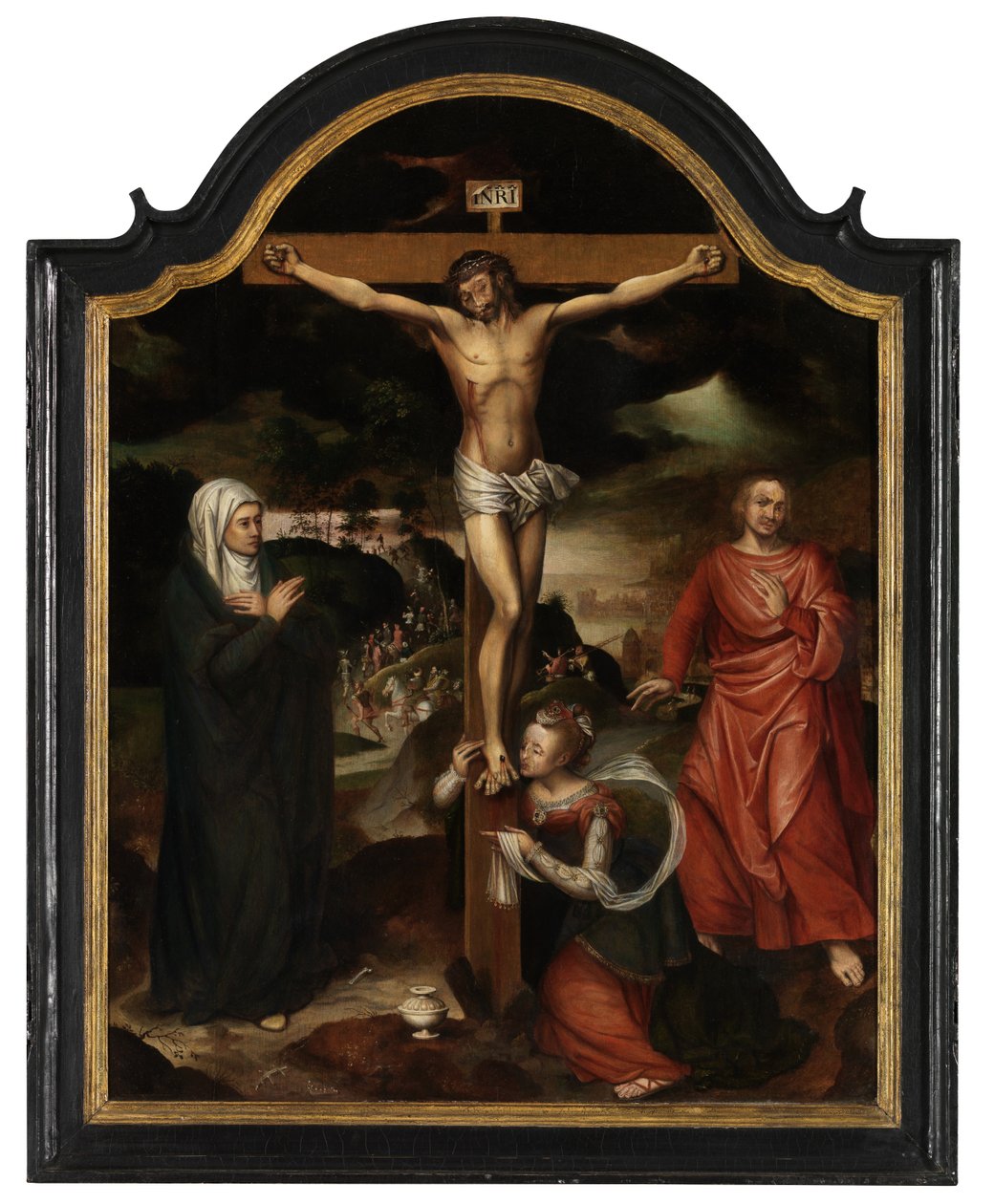 Cristo en la Cruz con la Virgen, San Juan y María Magdalena (óleo sobre tabla) de Pieter Claeissens