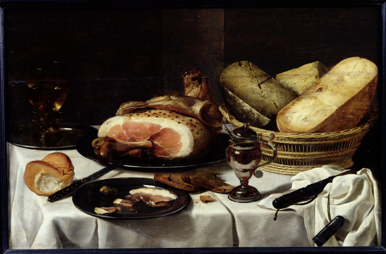 Naturaleza muerta con jamón de Pieter Claesz