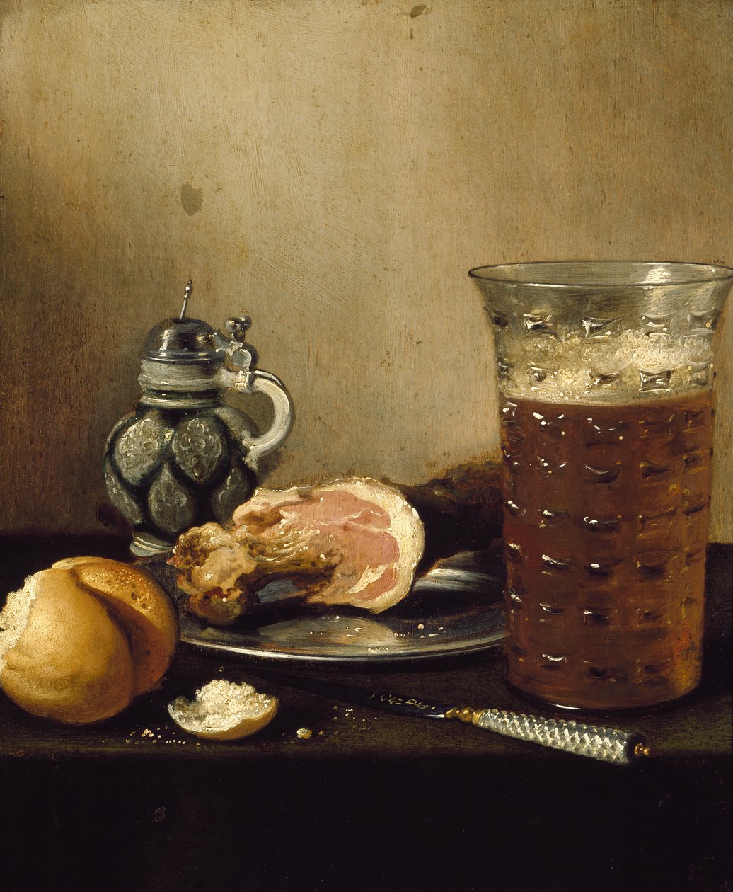 Naturaleza muerta con un jamón, siglo XVII de Pieter Claesz