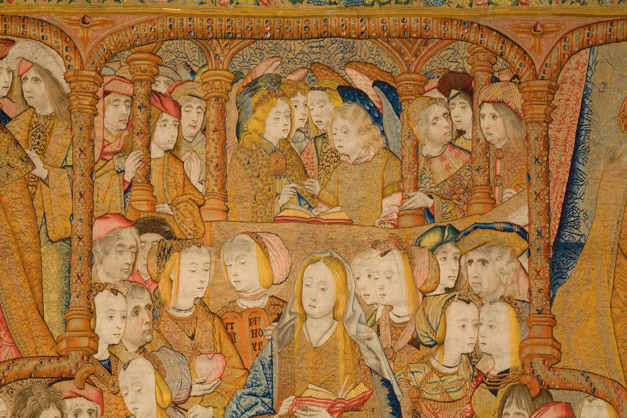 Tapiz flamenco. Anunciación. Detalle, c.1502-04 (oro, plata, seda y lana) de Pieter Coecke van Aelst
