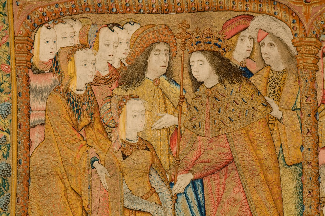 Tapiz flamenco. Anunciación. Detalle, c.1502-04 (oro, plata, seda y lana) de Pieter Coecke van Aelst