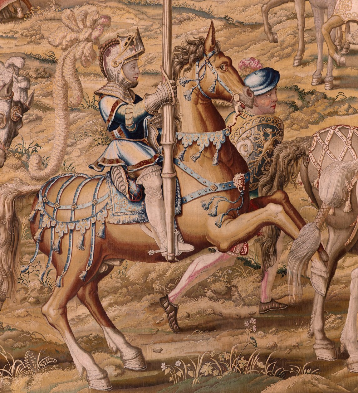 Tapiz flamenco. Serie La Conquista de Túnez; Reseña de las Tropas en Barcelona (La revista de las tropas en Barcelona). Segundo tapiz de la serie. Modelo Jan Vermeyen y Pieter Coecke van Aelst. 1543-1548. Fabricación Real Fábrica de Tapices de Sant de Pieter Coecke van Aelst