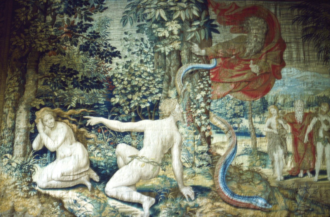 Florencia. Adán y Eva después de la caída, tapiz de Bruselas de Pieter Coecke van Aelst