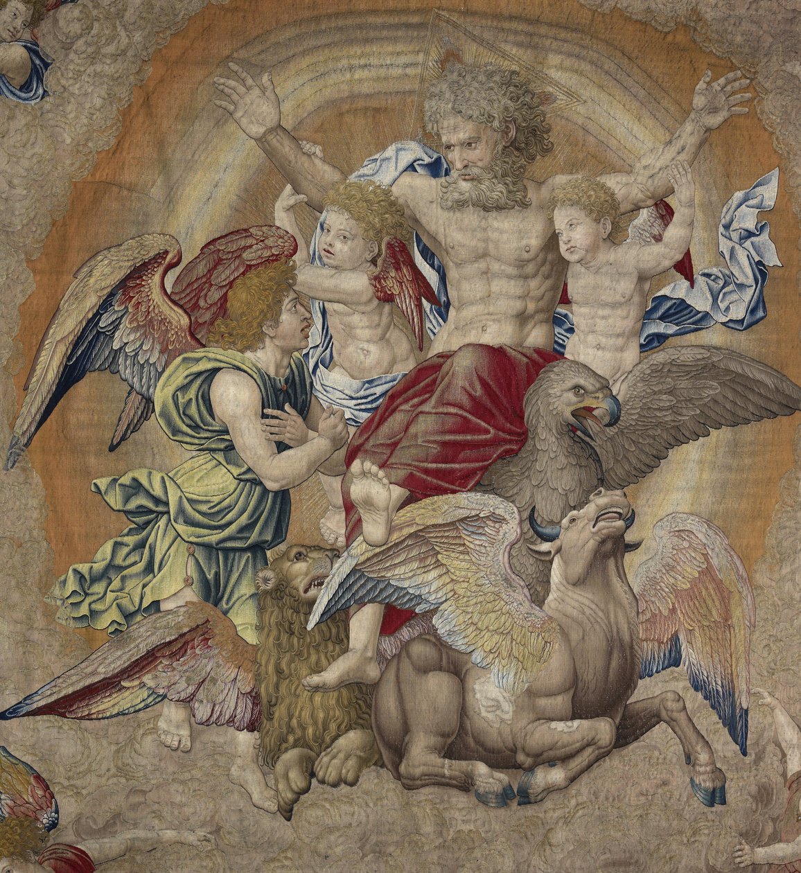 Dios Padre con los símbolos de los cuatro apóstoles (tetramorfos), conocido como La Trinidad de Pieter Coecke van Aelst