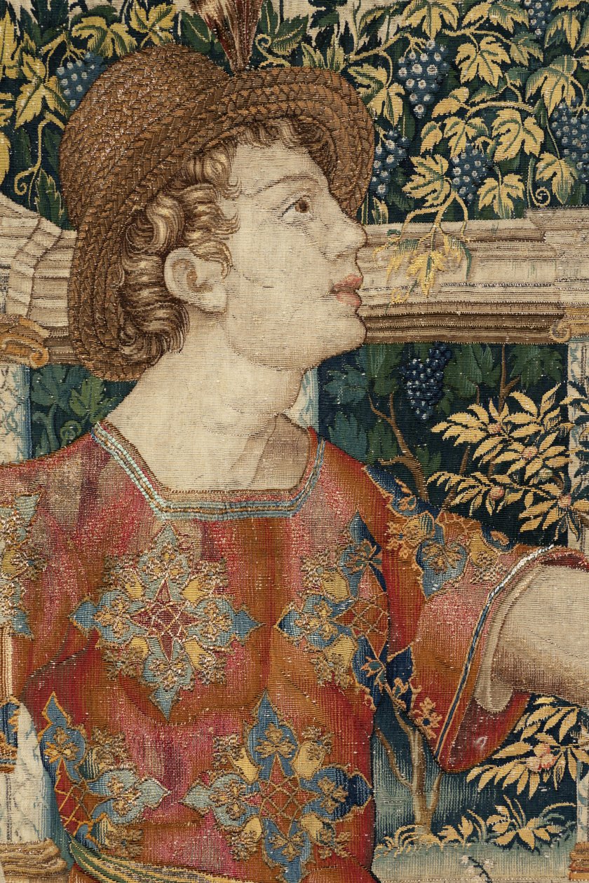 Vertumno y Pomona: Vertumno transformado en podador, c.1550 (oro, lana y seda) de Pieter Coecke van Aelst
