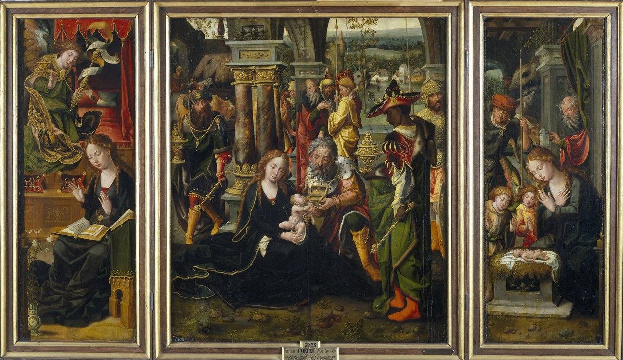 La Anunciación. La Adoración de los Magos. La Adoración de los Pastores, Segundo Cuarto del 1 de Pieter Coecke van Aelst