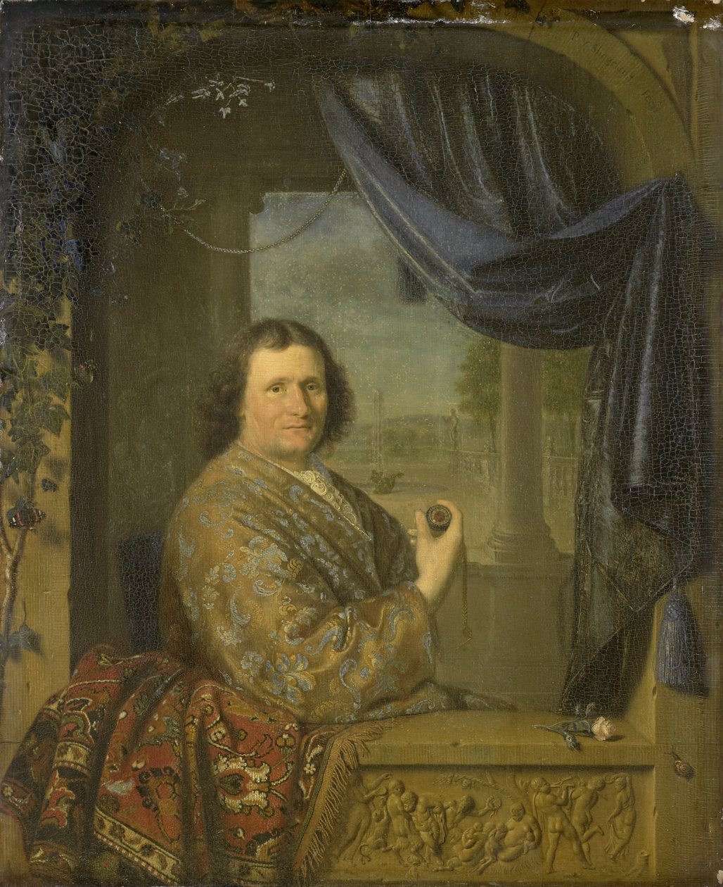 Retrato de un hombre con un reloj de Pieter Cornelisz Slingelandt van