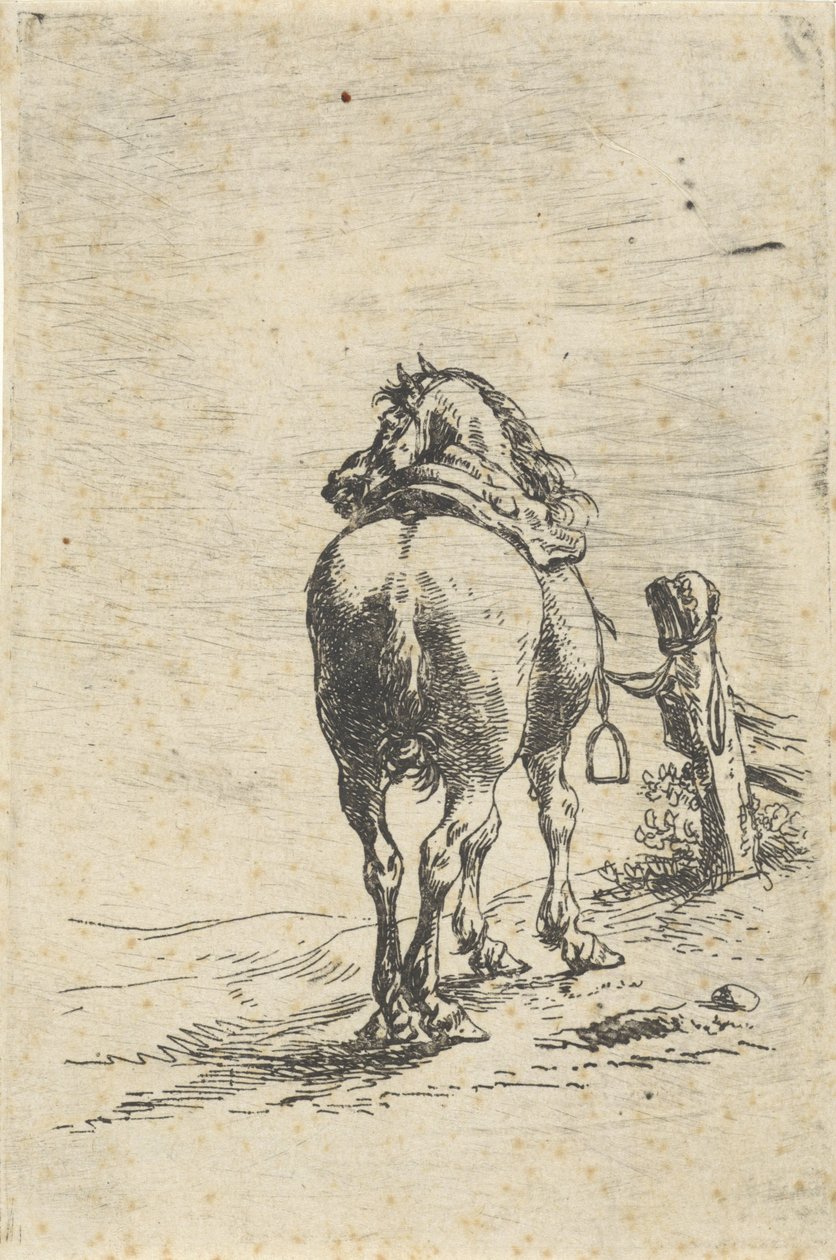 Caballo ensillado en un poste de Pieter Cornelisz. Verbeeck
