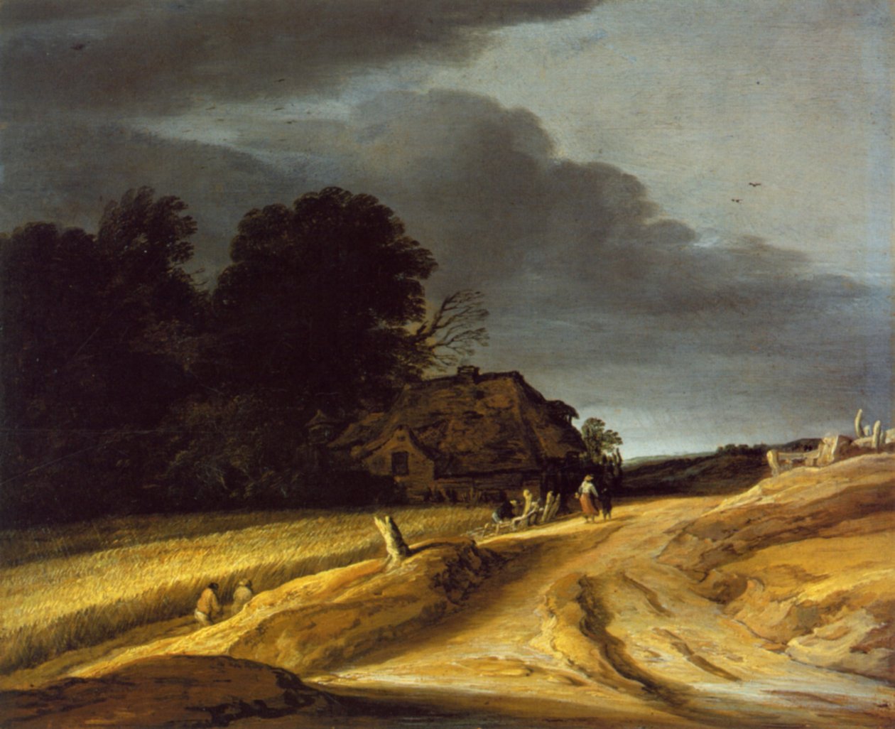 Paisaje con camino rural y casa de campo de Pieter Dircksz Santvoort