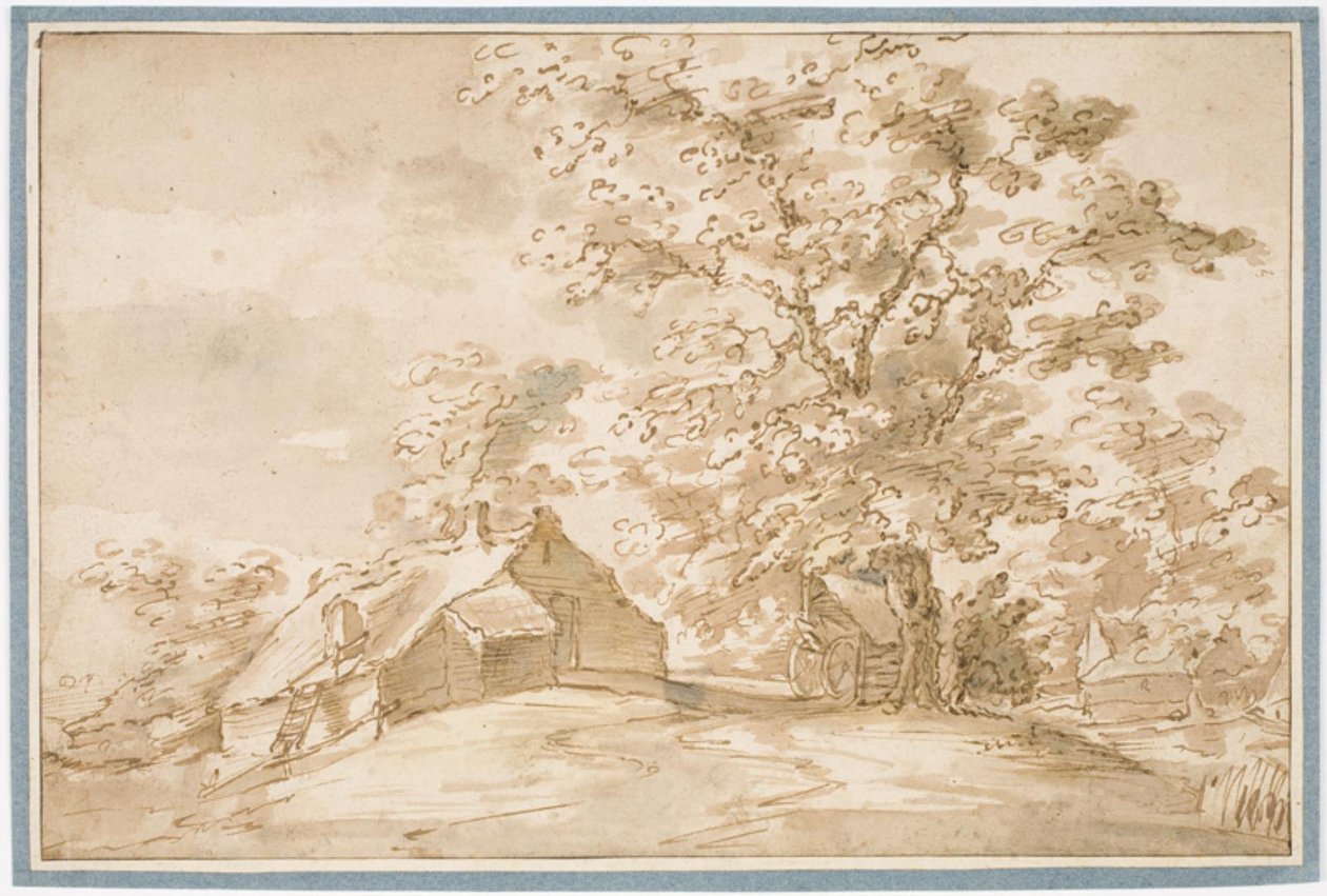 Paisaje con un gran roble junto a cabañas de campesinos de Pieter Dircksz van Santvoort