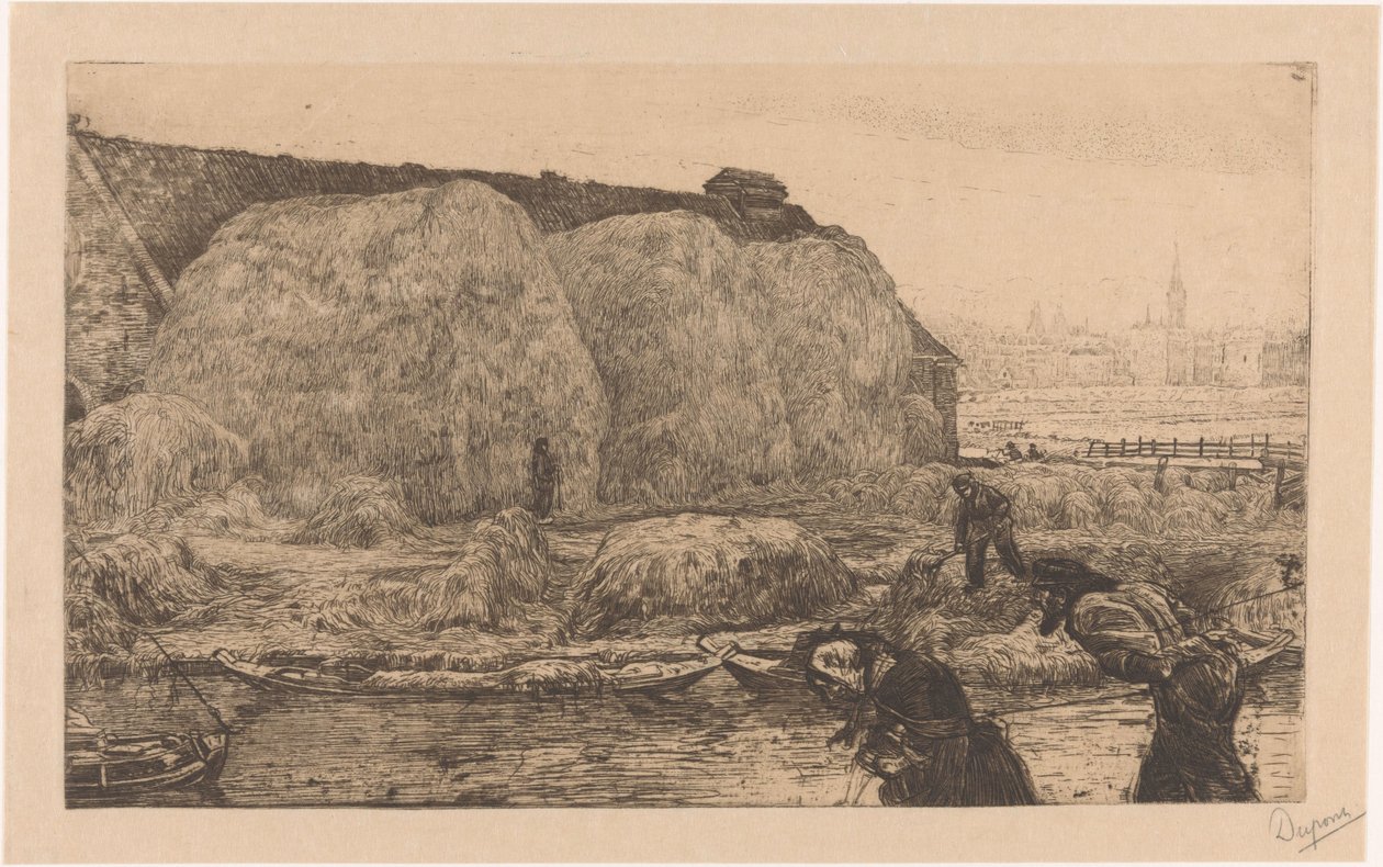 Granja con fragmentos de heno en el Jaagpad en Amsterdam de Pieter Dupont (signed by artist)