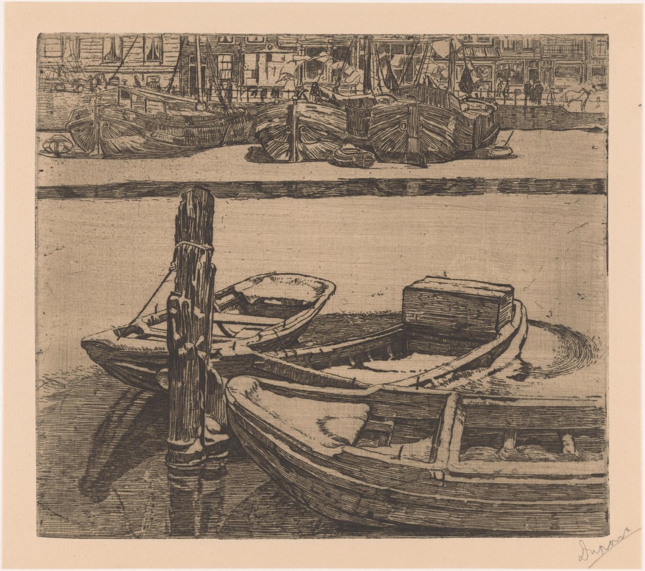 Barcos en el Damrak en Amsterdam de Pieter Dupont (signed by artist)