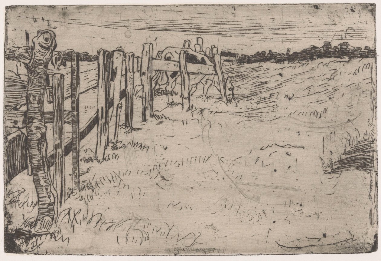 Vaca pastando en una valla en un prado de Pieter Dupont