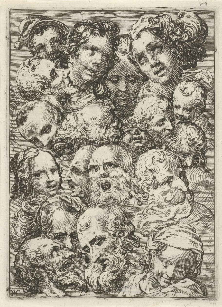 Hoja de estudio con diecinueve cabezas de Pieter Feddes van Harlingen