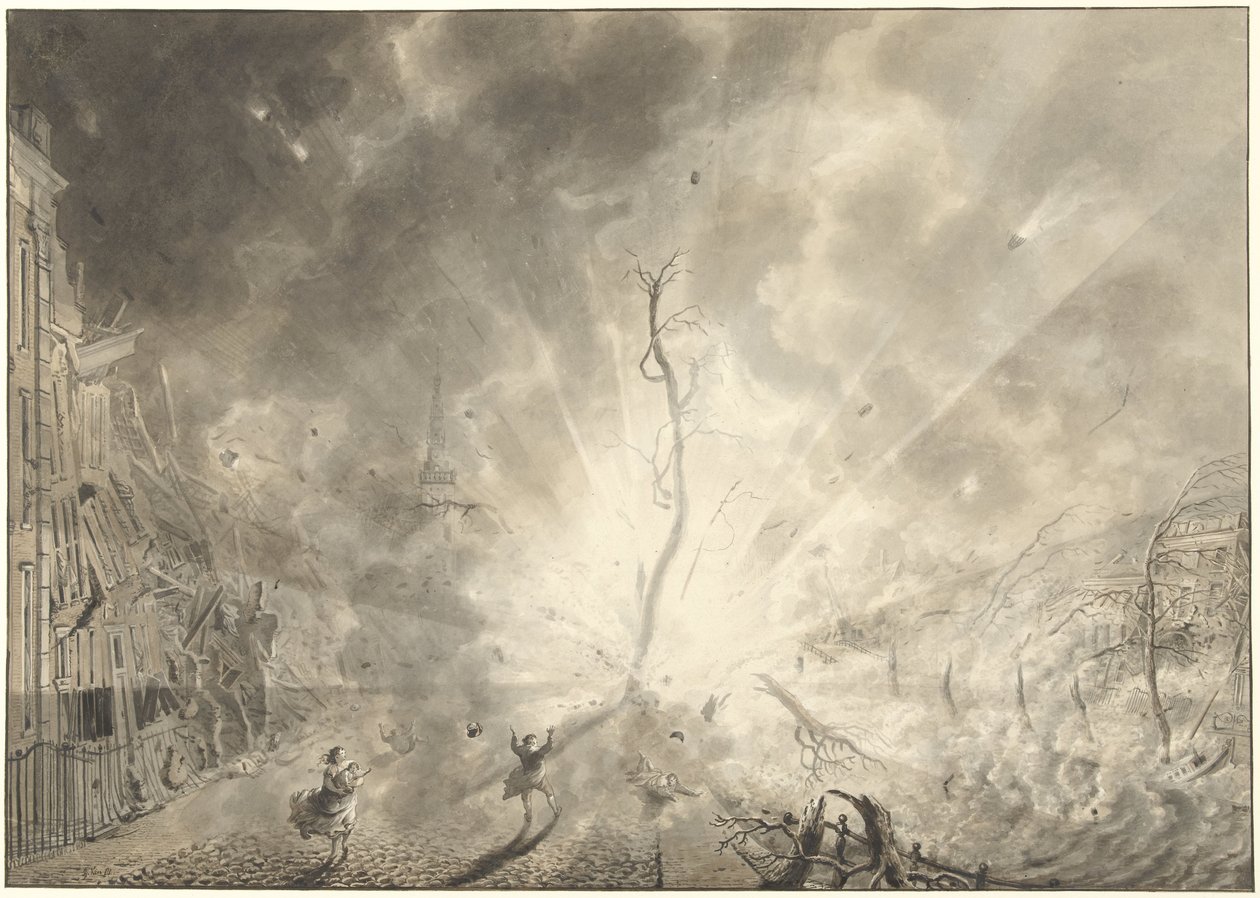 El desastre de la pólvora en Leiden, 12 de enero de 1807 de Pieter Gerardus van Os (signed by artist)