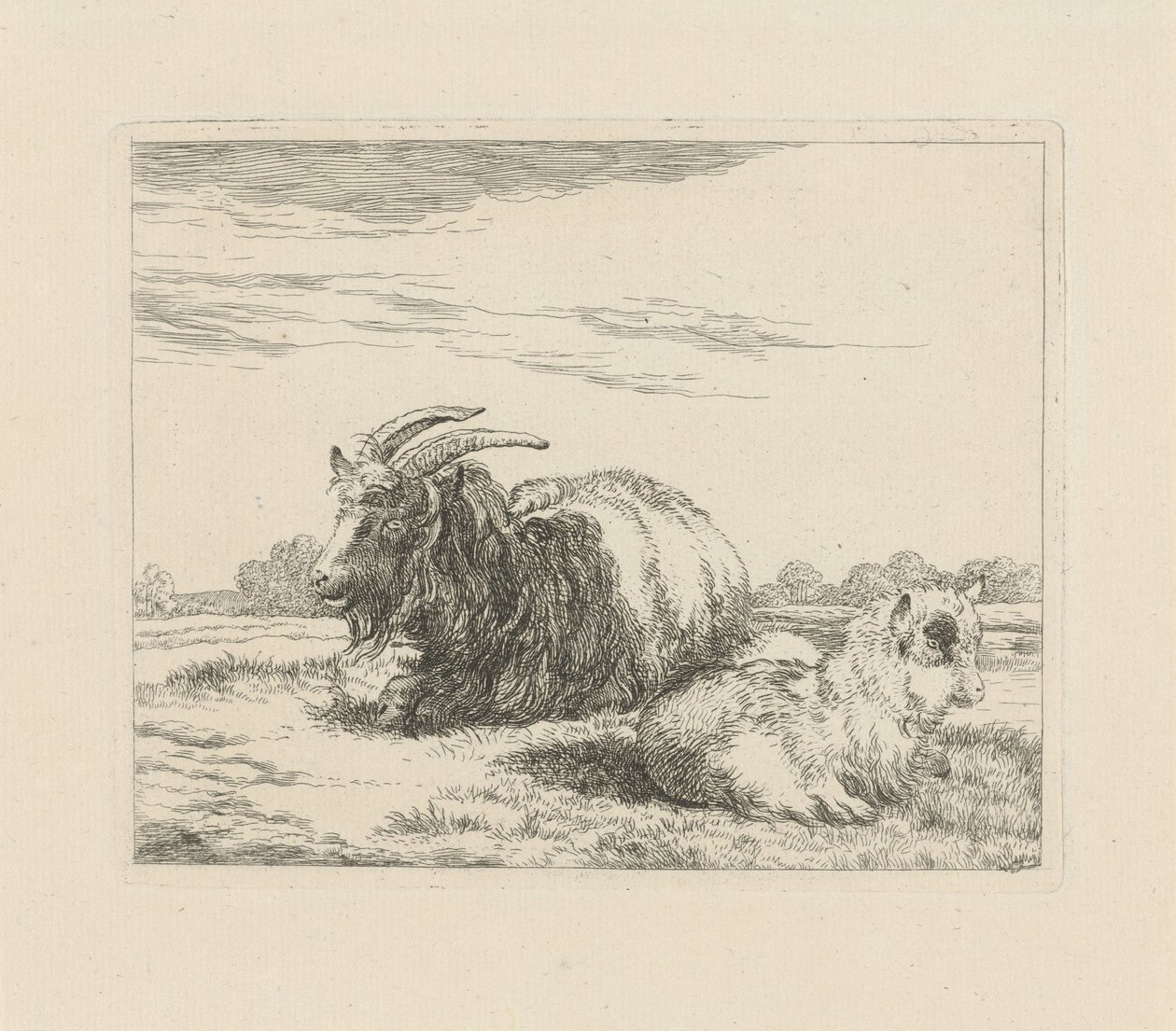 Cabrito y cabrito reclinados Ovejas y cabras (título de la serie) de Pieter Gerardus van Os