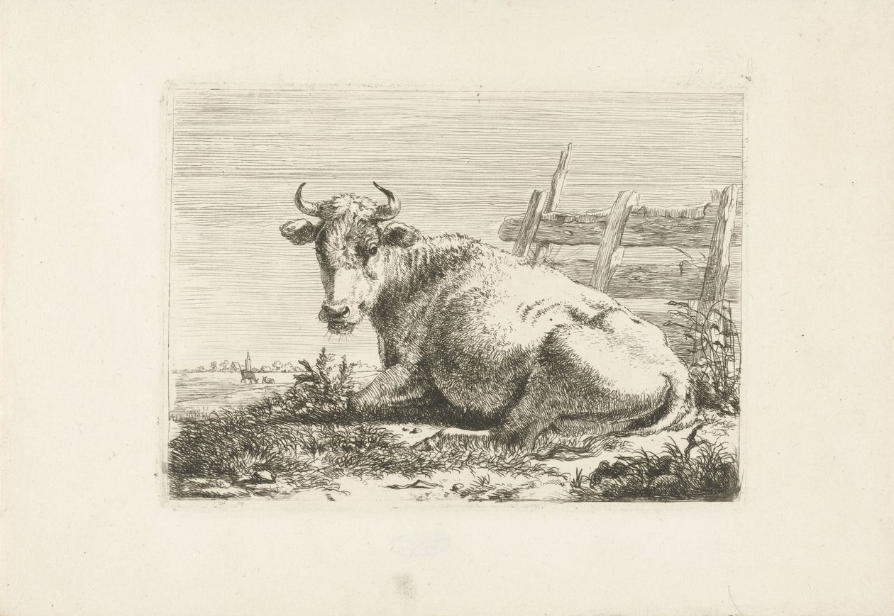 Vaca tumbada cerca de una valla
Vacas (título de la serie) de Pieter Gerardus van Os