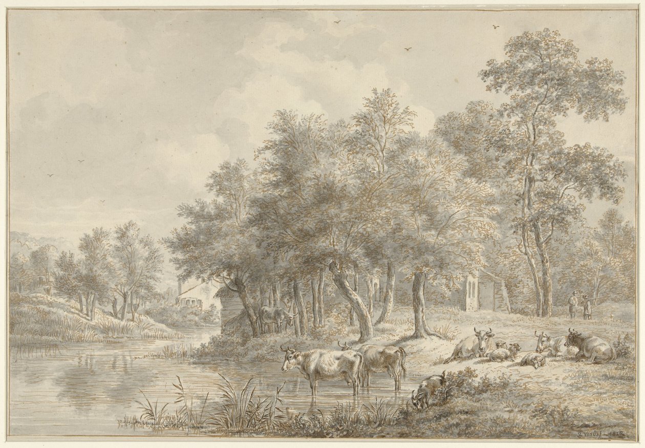 Paisaje fluvial con ganado de Pieter Gerardus van Os