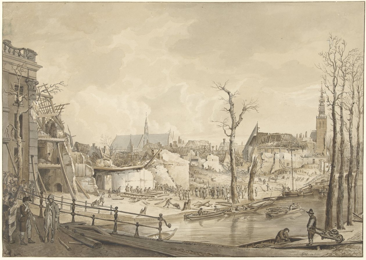 Ruinas en el lado norte del Steenschuur tras el desastre de la pólvora en Leiden, 12 de enero de 1807 de Pieter Gerardus van Os